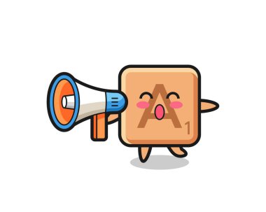 Scrabble karakteri çizimi elinde bir megafon, şirin bir tasarım