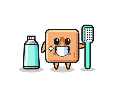 Diş fırçasıyla Scrabble 'ın maskot çizimi, şirin bir tasarım.