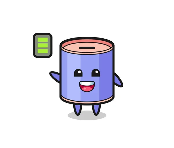 Personaje Mascota Hucha Cilindro Con Gesto Enérgico Lindo Diseño — Vector de stock