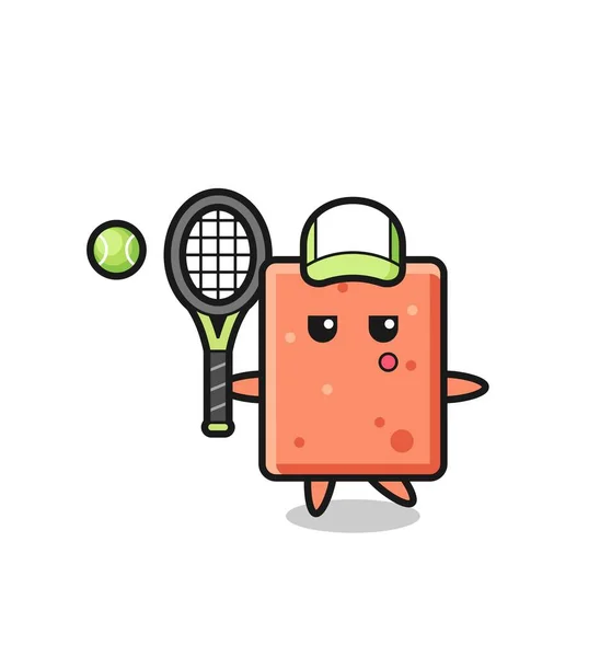 Zeichentrickfigur Aus Ziegelstein Als Tennisspieler Niedliches Design — Stockvektor