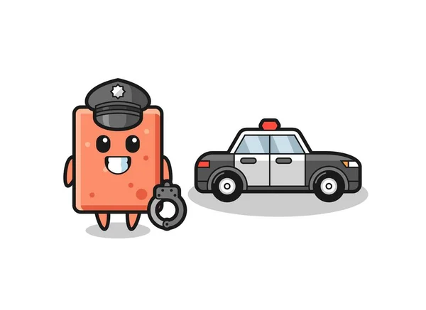 Dibujos Animados Mascota Ladrillo Como Policía Lindo Diseño — Vector de stock