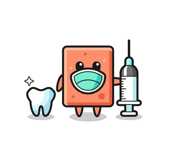 Personaje Mascota Ladrillo Como Dentista Lindo Diseño — Vector de stock