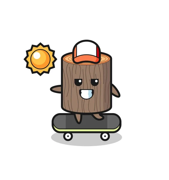 Árvore Stump Personagem Ilustração Passeio Skate Projeto Bonito — Vetor de Stock