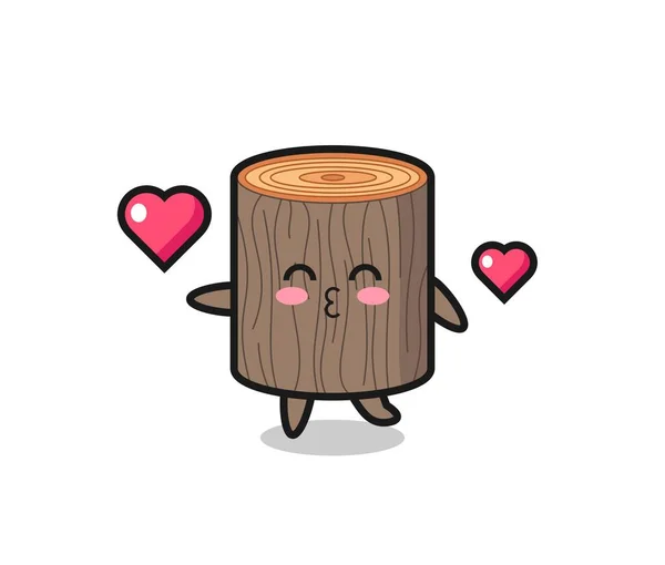 Δέντρο Κούτσουρο Χαρακτήρα Κινουμένων Σχεδίων Φιλιά Χειρονομία Χαριτωμένο Σχεδιασμό — Διανυσματικό Αρχείο