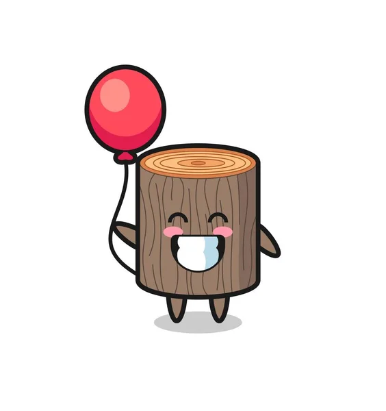 Árvore Toco Mascote Ilustração Está Jogando Balão Projeto Bonito —  Vetores de Stock