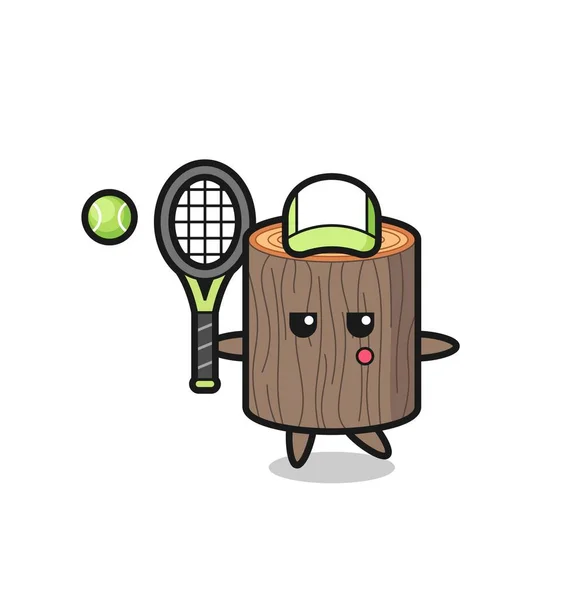 Cartoon Figur Von Baumstumpf Als Tennisspieler Niedliches Design — Stockvektor
