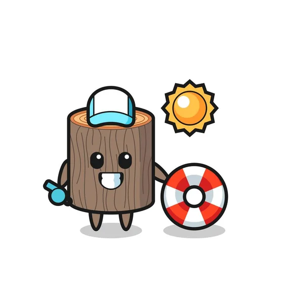 Cartoon Mascot Tree Stump Beach Guard Cute Design — Stock Vector