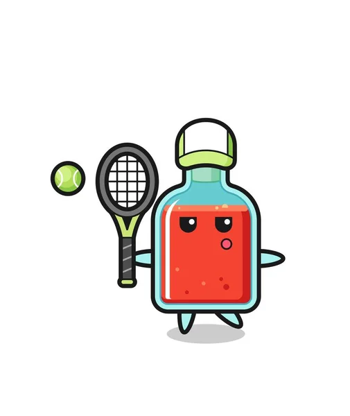 Cartoon Figur Der Quadratischen Giftflasche Als Tennisspieler Niedliches Design — Stockvektor