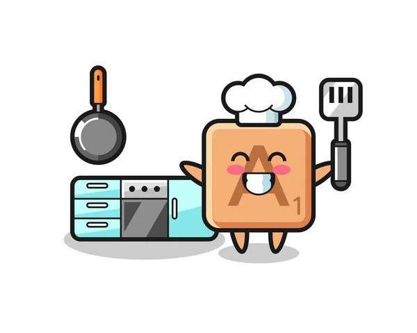 Scrabble Character Illustration Chef Cooking Cute Design — ストックベクタ