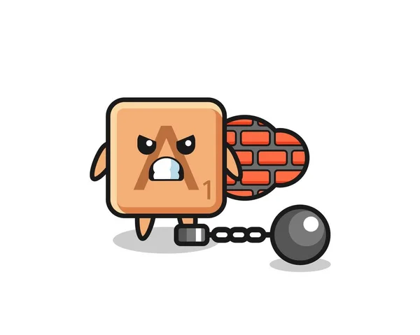 Mascote Personagem Scrabble Como Prisioneiro Design Bonito — Vetor de Stock