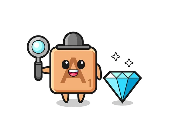 Ilustração Personagem Scrabble Com Diamante Design Bonito — Vetor de Stock