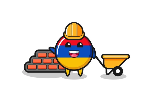 Cartoon Karakter Van Armenia Vlag Als Bouwer Schattig Ontwerp — Stockvector