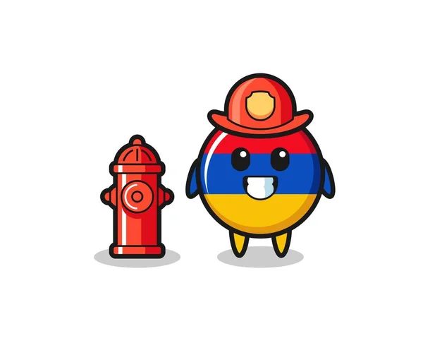 Mascot character of armenia flag as a firefighter , cute design