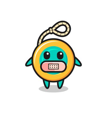 Ağzında bant olan bir çizgi film karakteri, şirin bir tasarım.