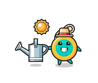 Elinde su bidonu olan çizgi film karakteri, şirin bir tasarım.