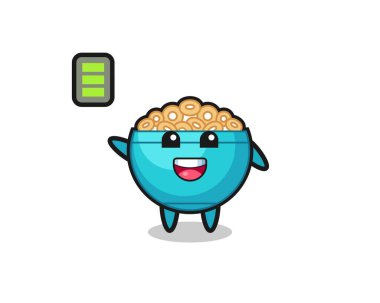 Mısır gevreği maskot karakteri enerjik bir jest, şirin bir tasarım