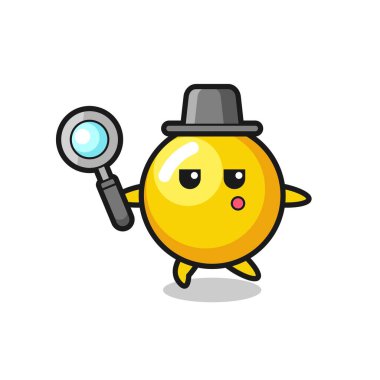 Yumurta sarısı çizgi film karakteri büyüteçle arıyor, şirin bir tasarım.