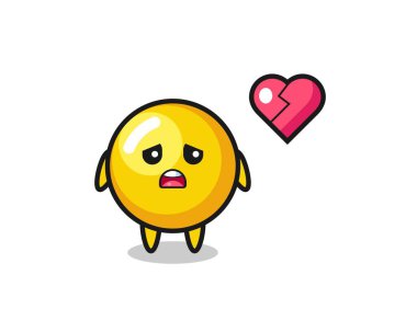 Yumurta sarısı karikatür çizimi kırık kalp, şirin bir tasarım.