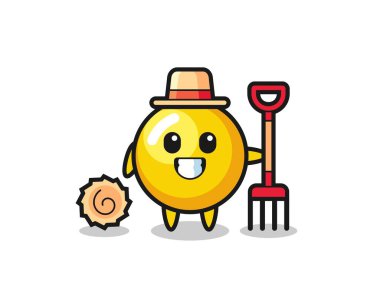Bir çiftçi olarak yumurta sarısı maskotu karakteri, şirin bir tasarım.