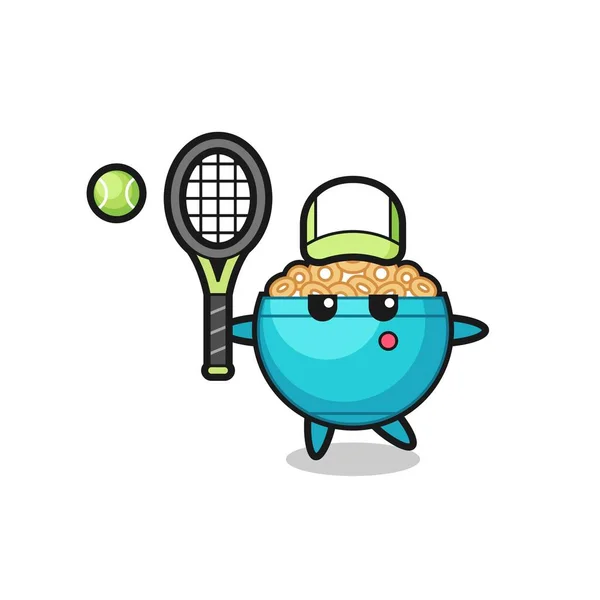 Cartone Animato Personaggio Della Ciotola Cereali Come Giocatore Tennis Design — Vettoriale Stock