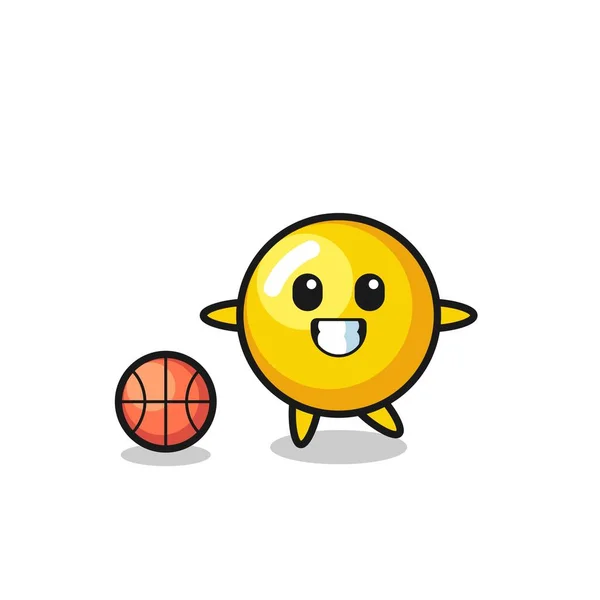 卵の黄身の漫画のイラストがバスケットボールをしている かわいいデザイン — ストックベクタ
