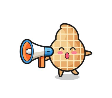 Yer fıstığı karakteri çizimi elinde bir megafon, şirin bir tasarım