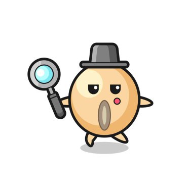 soya fasulyesi çizgi film karakteri büyüteçle arıyor, şirin bir tasarım.