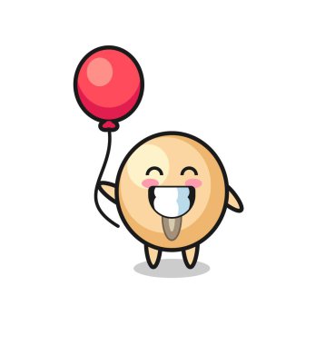 soya fasulyesi maskotu illüstrasyonu balon oynuyor, şirin tasarım.