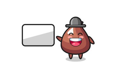 Choco chip karikatür çizimi sunum yapıyor, şirin tasarım.