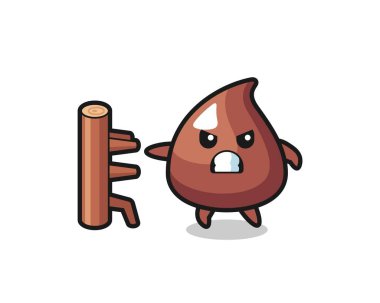 Bir karate dövüşçüsü olarak çikolata parçacıklı karikatür çizimi, şirin bir tasarım.