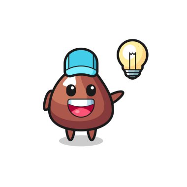 Çikolata parçacıklı karakter karikatürü fikri kapıyor, şirin tasarım.