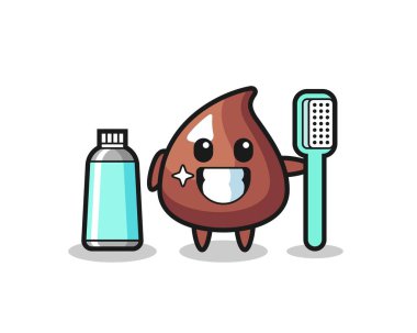 Diş fırçalı çikolata parçasının maskot resmi, şirin bir tasarım.