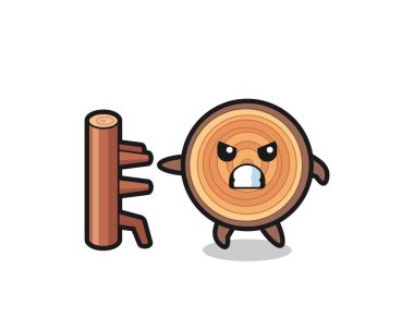 Karate dövüşçüsü olarak ahşap karikatür çizimi, şirin bir tasarım.