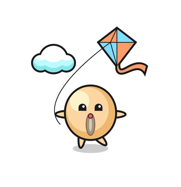 Soy Bean Mascot Illustration Playing Kite Cute Design — Stock Vector