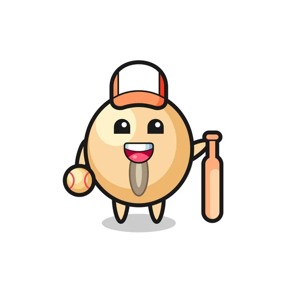 Cartoon Character Soy Bean Baseball Player Cute Design — Stock Vector