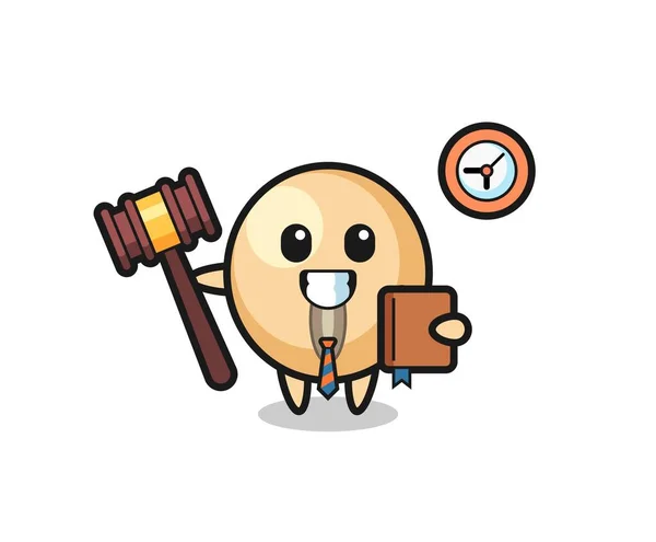 Desenho Animado Mascote Soja Como Juiz Design Bonito — Vetor de Stock