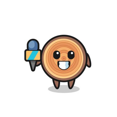 Haber muhabiri olarak ahşap tahılın maskotu, şirin bir tasarım.