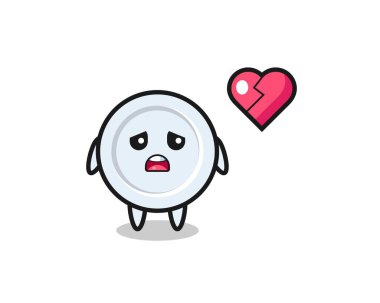 Tabak karikatürü çizimi kırık kalp, şirin tasarım.