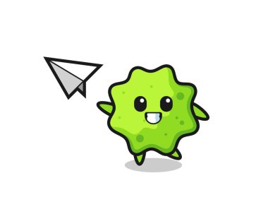 Çizgi film karakteri kağıt uçak fırlatıyor, şirin tasarım.