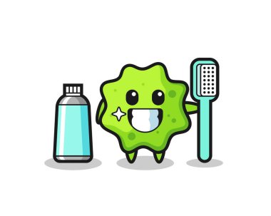Diş fırçasıyla çarpmanın maskot çizimi, şirin tasarım.