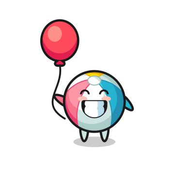 Plaj topu maskotu illüstrasyonu balon oynuyor, şirin tasarım.
