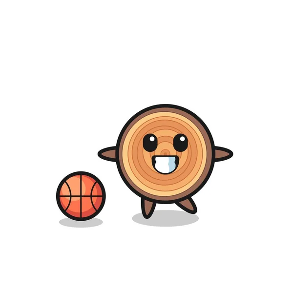 Ilustração Desenhos Animados Grão Madeira Está Jogando Basquete Design Bonito — Vetor de Stock