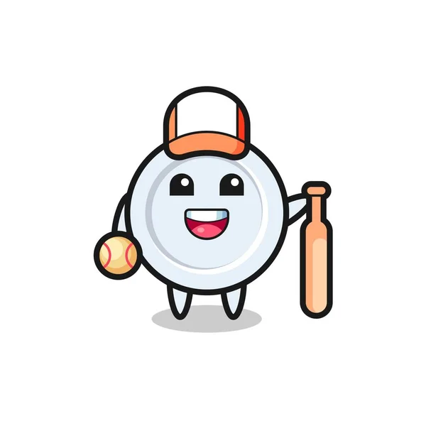 Caractère Dessin Animé Plaque Tant Que Joueur Baseball Design Mignon — Image vectorielle