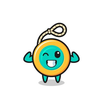 Kaslı yoyo karakteri kaslarını gösteriyor, şirin bir tasarım.