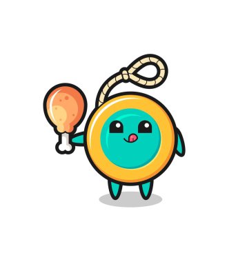 Şirin maskotun kızarmış tavuk yiyor, şirin tasarım.