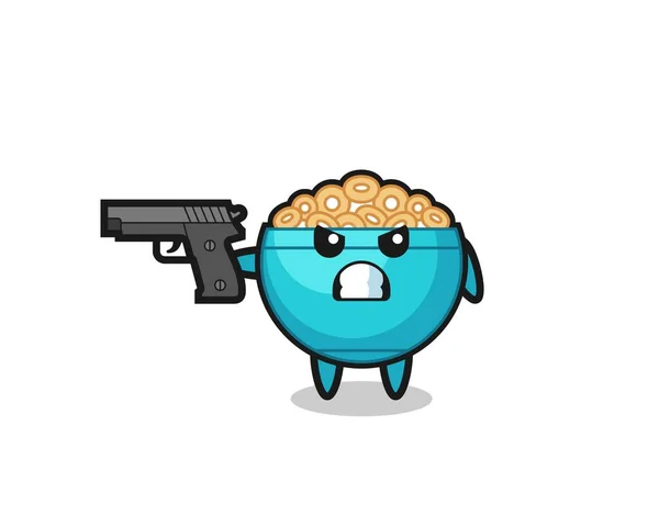 Personagem Tigela Cereal Bonito Atirar Com Uma Arma Design Bonito —  Vetores de Stock