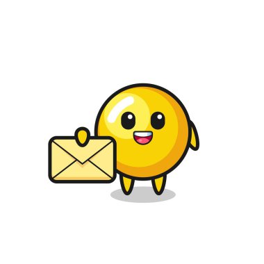 Sarı bir harf taşıyan yumurta sarısının çizgi film çizimi, şirin bir tasarım.