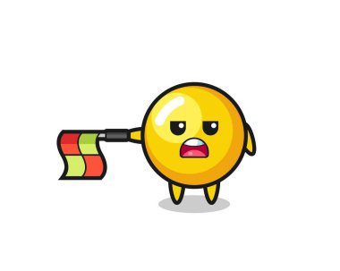 Yumurta sarısı karakteri çizgi hakemi olarak bayrağı düz tut, şirin tasarım.