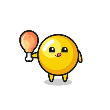Yumurta sarısı şirin maskot kızarmış tavuk yiyor, şirin tasarım.