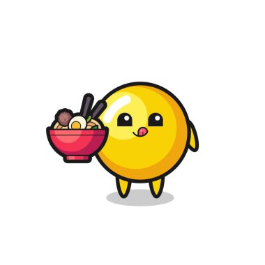 Tatlı yumurta sarısı karakteri erişte yiyor, şirin bir tasarım.